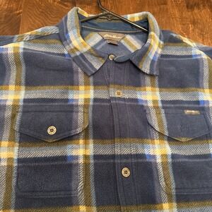 Eddie Bauer Mens XL Tall Fleece Shirt Blue Plaid Button Up Outdoor Flannel TXL